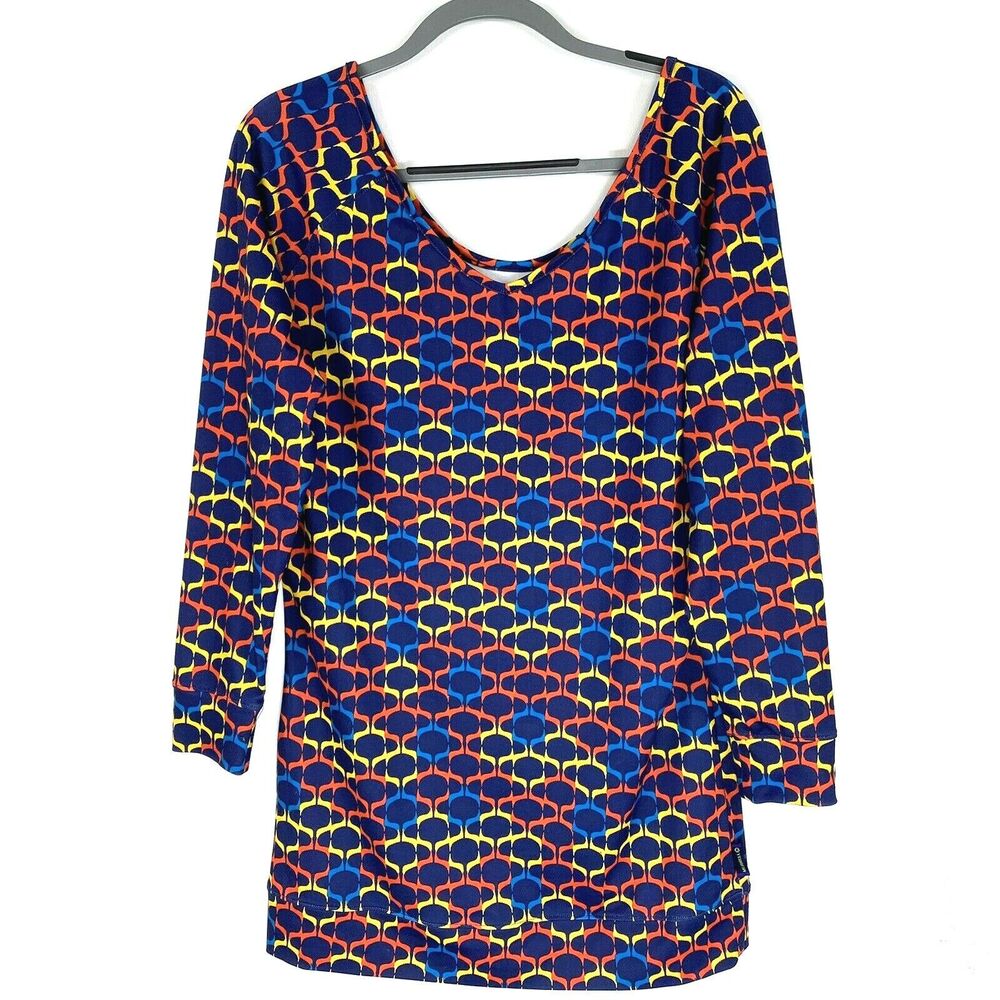 Merrell Womens Top Pullover‎ Size Medium Opti-Wick V-Neck Tunic Ikat Pattern
